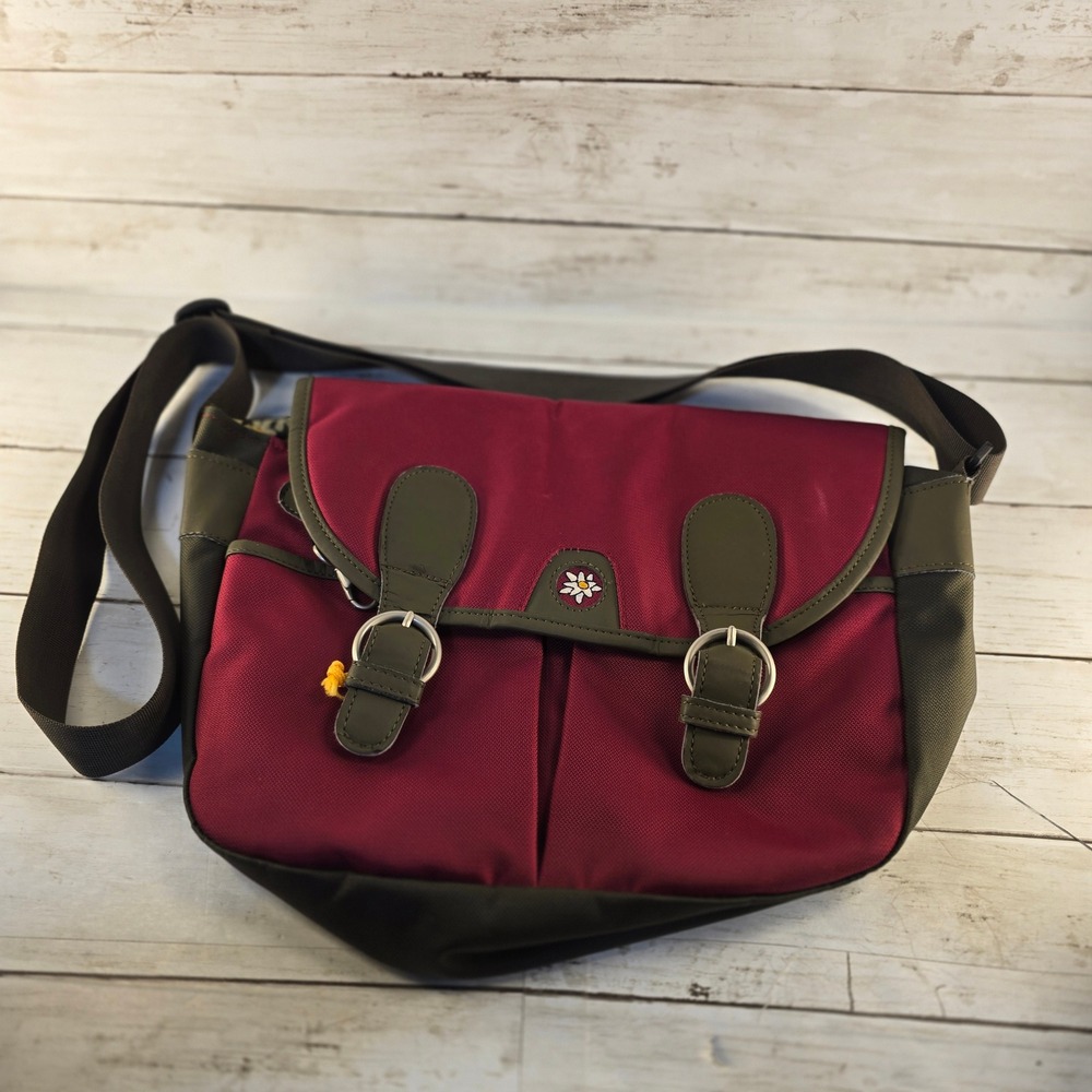Sherpani Trevina Messenger Bag Burgundy Olive Green Crossbody Floral Lining